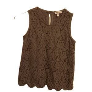 Vintage Monteau Blouse Little Girl Size Small, Taupe, Floral Crochet, Lined EUC